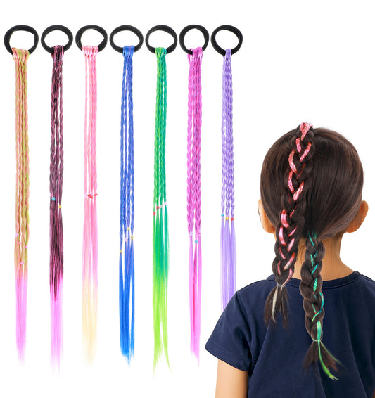 Hair Braids for Kids, 7pcs Braided Ponytails, Colorful Braid Accessories for Girls & Women, Synthetic Hair Stuff for Crazy Hair Day
