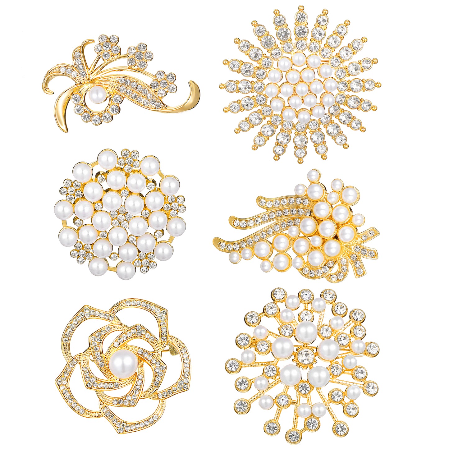 Guduling 6 PcsS Pearl Brooches for Women  Crystal & Simulated Pearl Pins for Wedding, Bridal Party, Mother of Bride, DIY Dress or Scarf Accessory