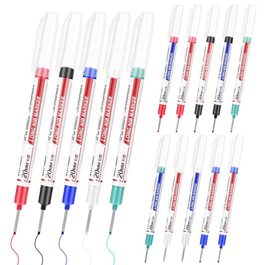 oruola 10pcs Deep Hole Marker, Multi-Purpose Colored Waterproof Long Nib Marker Pen, 20mm Deep Hole Marker, Construction Pens for Woodworking Hardware Decoration Construction
