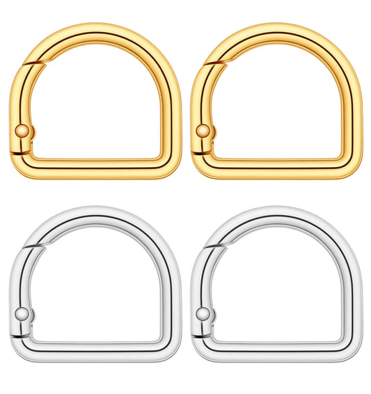 D Rings for Bags, 8Pcs D Rings for Bags Purse, Gold & Silver Metal Spring Key Hooks, Small Keyring Clips for Backpack Handbag Belt Strap Keychain Car Paracord