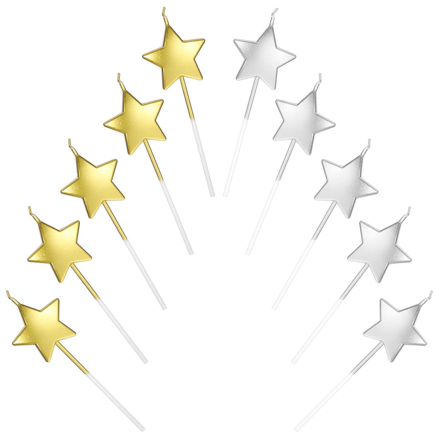 Oruola 10pcs Gold Star Birthday Candles,Sparkling Gold Star Birthday Candles for Cakes,Star Birthday Cake Candles,Elegant Birthday Candles Decorations for Celebration,Wedding and Parties(Gold/Silver)