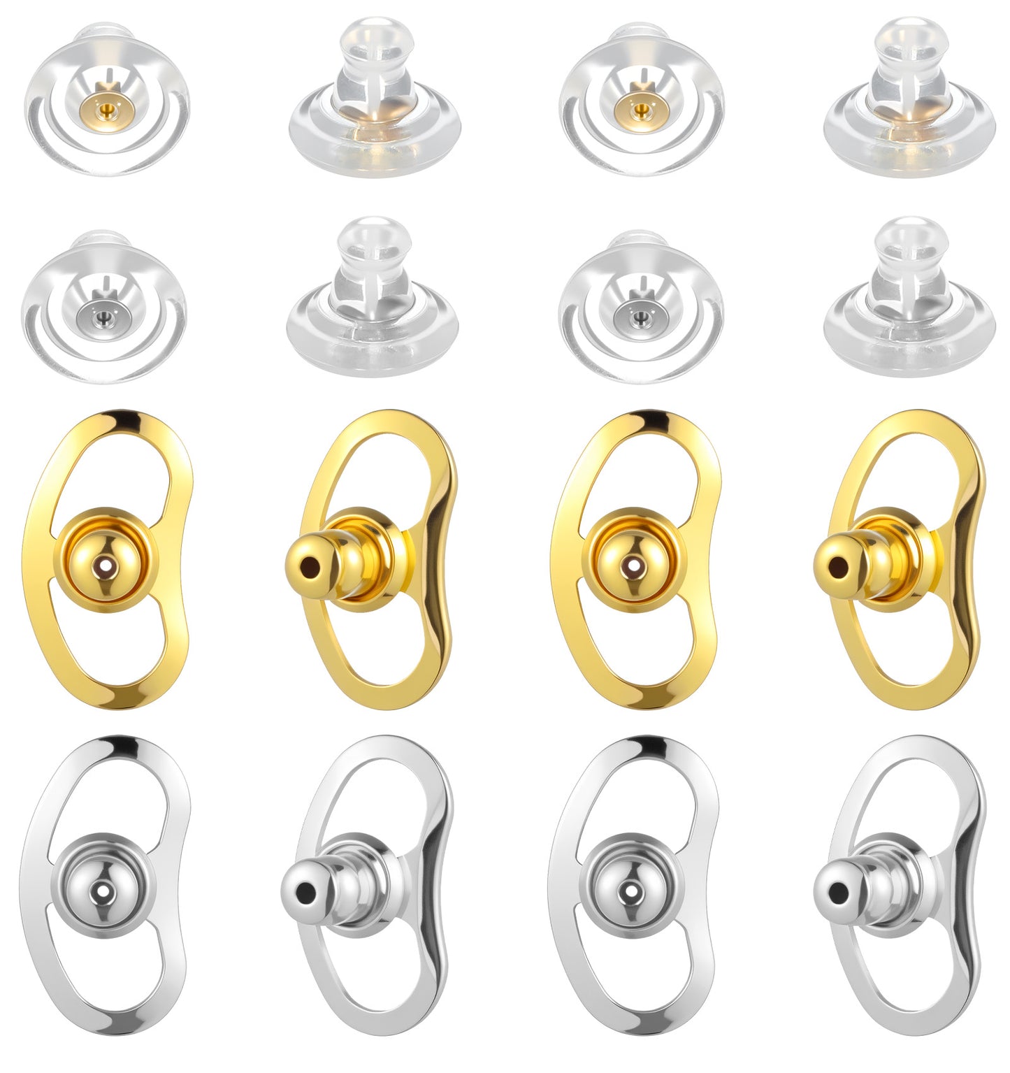 Thrymme Earring Lifters Backs, 8 Pairs Earring Back Stud Back Support for Heavy Earrings – Reduce Droop, Lift & Secure Ear Studs Comfortably