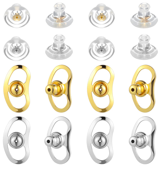 Thrymme Earring Lifters Backs, 8 Pairs Earring Back Stud Back Support for Heavy Earrings – Reduce Droop, Lift & Secure Ear Studs Comfortably