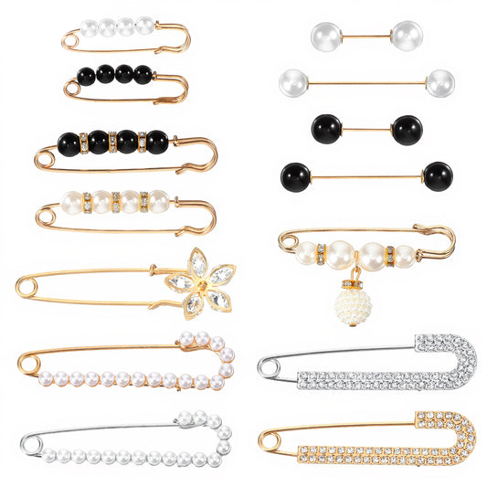 Guduling 14 Pcs Pearl Brooch Pins,Faux Crystal Pearl Brooch Pins for Women and Girls,Safety Pin for Clothing Dress Pants Skirt Waist Decoration Accessories