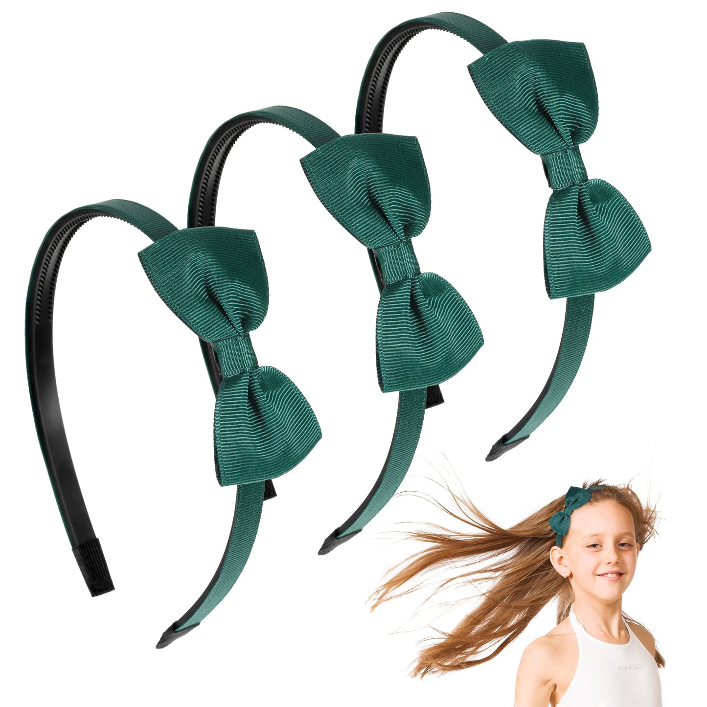 oruola 3pcs School Hair Bows on Headbands Alice Bands,Green Bows Headbands for Girls,School Bows Headbands,Girls Green Uniform Colours Ribbon Bow Set Hair Accessories Birthday Gift