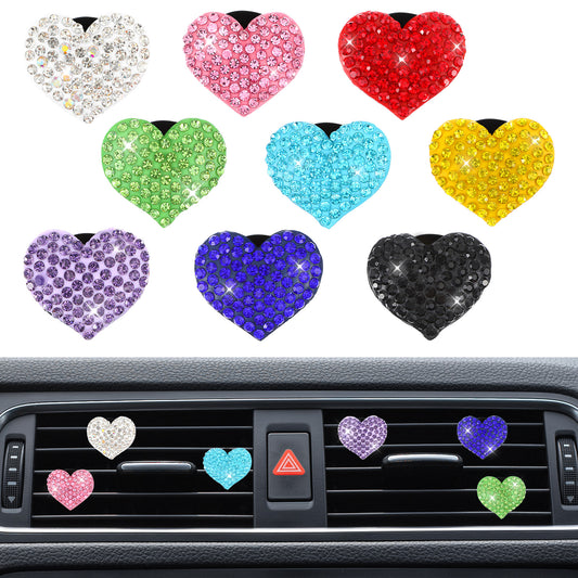 Classicseali 9PCS Cute Car Vent Clips, Heart-Shaped Car Air Vent Clips, Bling Air Vent Clips Car Accessories, for Vents Car Accessories Interior for Cars, Trucks, SUV, 9 Colors