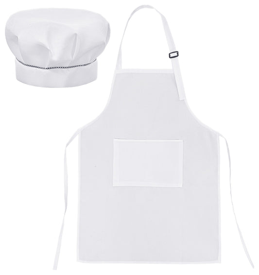 ValueBargain Kids Apron and Chef Hat Set, Adjustable Children Apron with 2 Pockets for Cooking Baking Painting Arts Crafts
