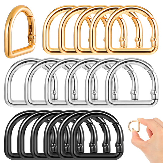 Guduling 18 Pcs D Rings for Purse,Zinc Alloy D Ring Spring Key Hooks, Heavy-Duty D Ring Keychain,Purse Hardware for Bag Making,Purses Strap Replacement for Backpack Handbag Purses Strap(3 Color)