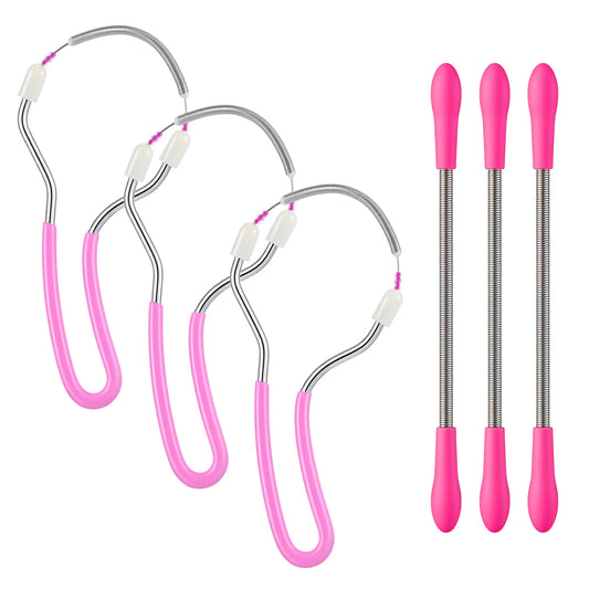 Elegaperma 6 Pcs Spring Hair Remover for Face, Plastic Metal Epilator Tool, Hair Removal Spring for Upper Lip, Chin, Cheeks & Neck (Pink, Rose Red)
