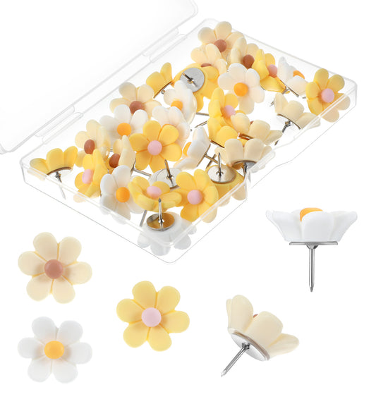 Flower pin Board Pins, 30 Pcs Cute Daisy Push Tack for Cork Board Notice Pinboard Decorative Pinboard Pins, Perfect for Hanging Posters Notes Wall Decorations