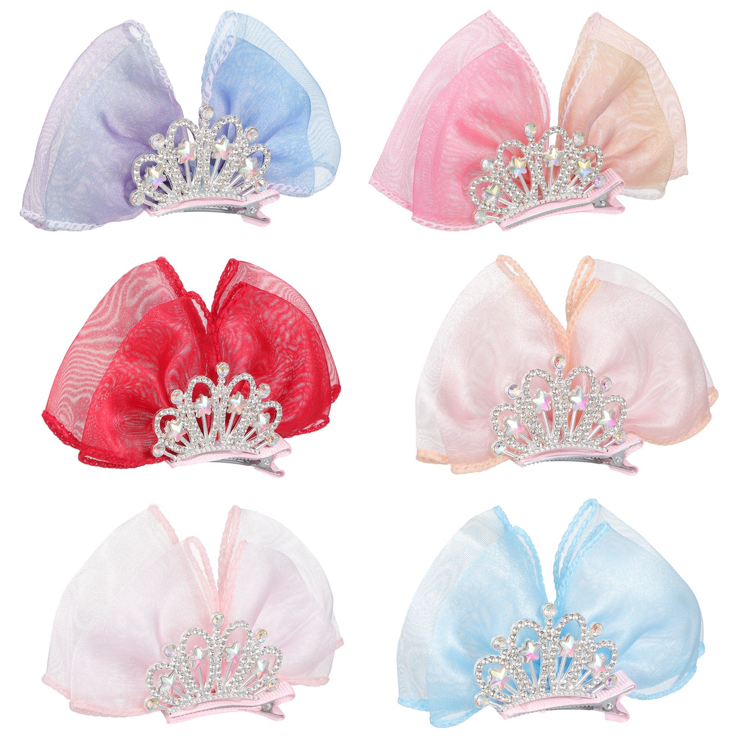 Elegaperma 6 Pcs Crown Hair Clip, Sparkly Tiara Hair Clip, Beauty Netted Butterfly Crown Clip for Party Wedding Daily Wear