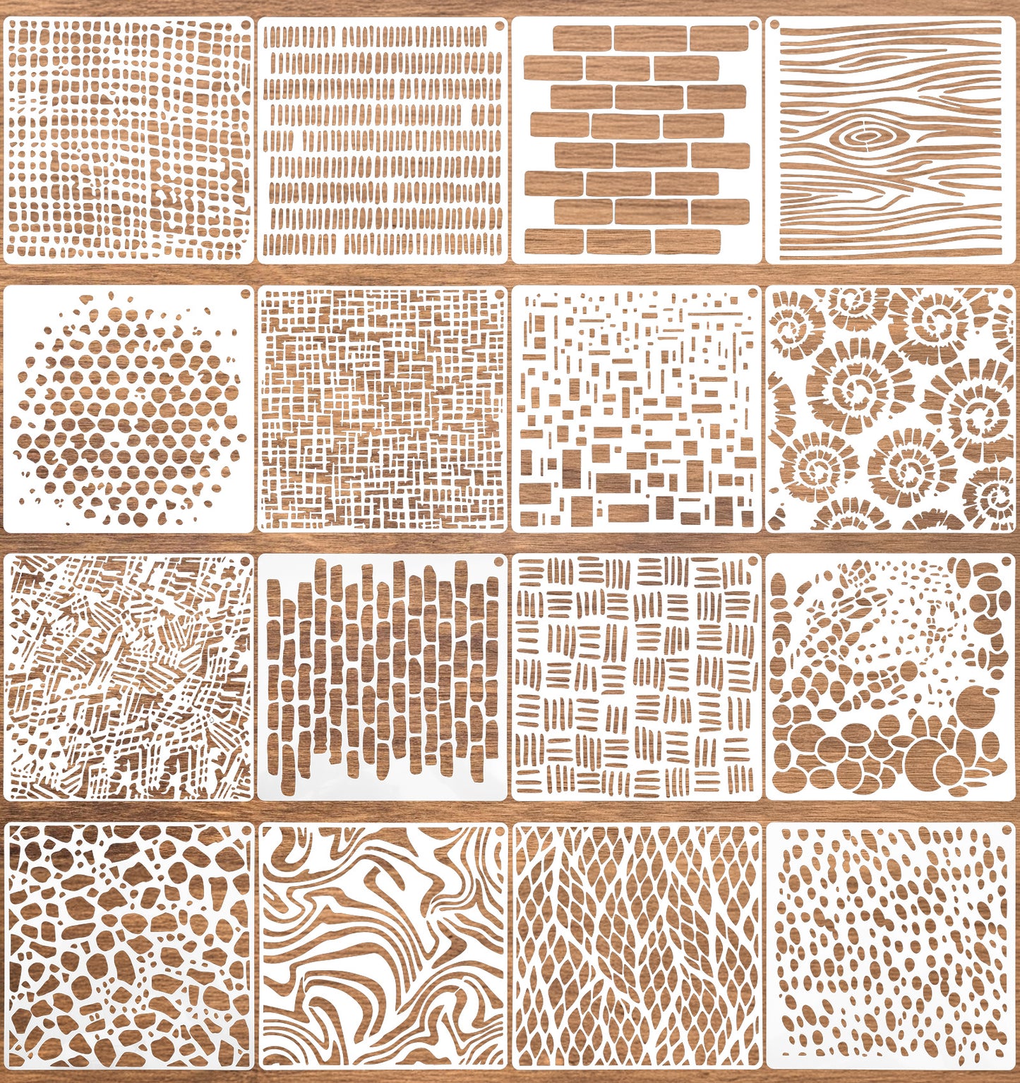 16Pcs Stencils for Painting, Stencils for Crafts Reusable on Wood, Furniture, Canvas & Rocks, Geometric Templates for Card Making, Cake Decorating & DIY Crafts