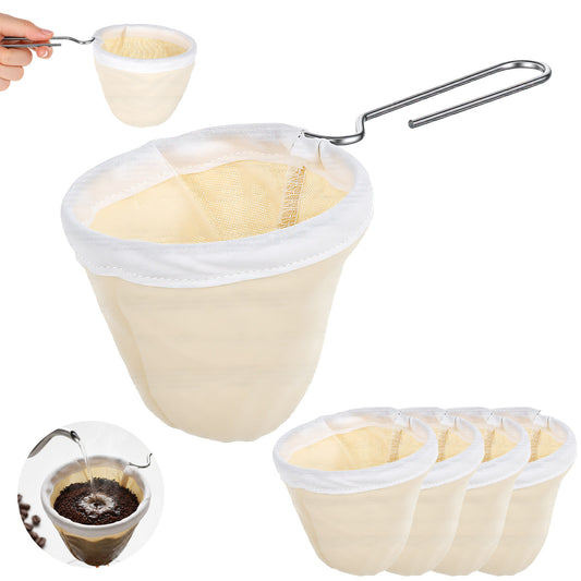 Oruola 5Pcs Cloth Coffee Filter, Coffee Sock Filter with Stainless Handle
