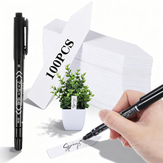 Guduling 300pcs Plant Labels and Pen for Outdoor Plants, 3in Waterproof Plant Markers, Plastic Plants Labels for Outdoor Identifying Seedlings, Flowers and Vegetables, White