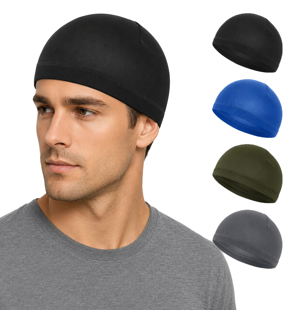 4 Pcs Skull Caps, Wave Cap Beanie Hat Sleep Cap Helmet Liner for Men