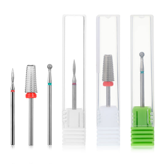 oruola Nail Drill Bits,3pcs 5 in 1 Carbide Nail Drill Bits Set,Nail Drill Bits for Acrylic and Gel Nails,3/32'' Electric Nail File Bits,Manicure Pedicure Tools for Salon and Home Use(Silver,Fine)