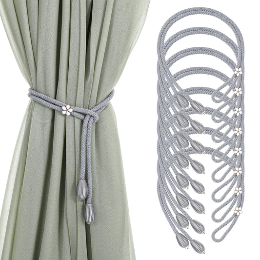 Oruola 8PCS Grey Tie Backs for Curtains, Polyester Curtain Tiebacks with Zinc Alloy Buckle, Decorative Curtain Tie Back for Home and Office