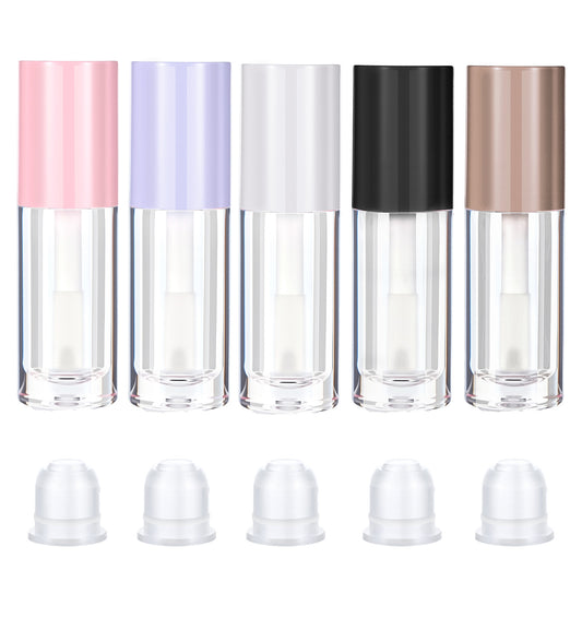 6ml Empty Lip Gloss Tubes, 5Pcs Clear Plastic Containers with Wands, DIY Portable Refillable Lip Balm Bottles for Homemade Cosmetics & Travel