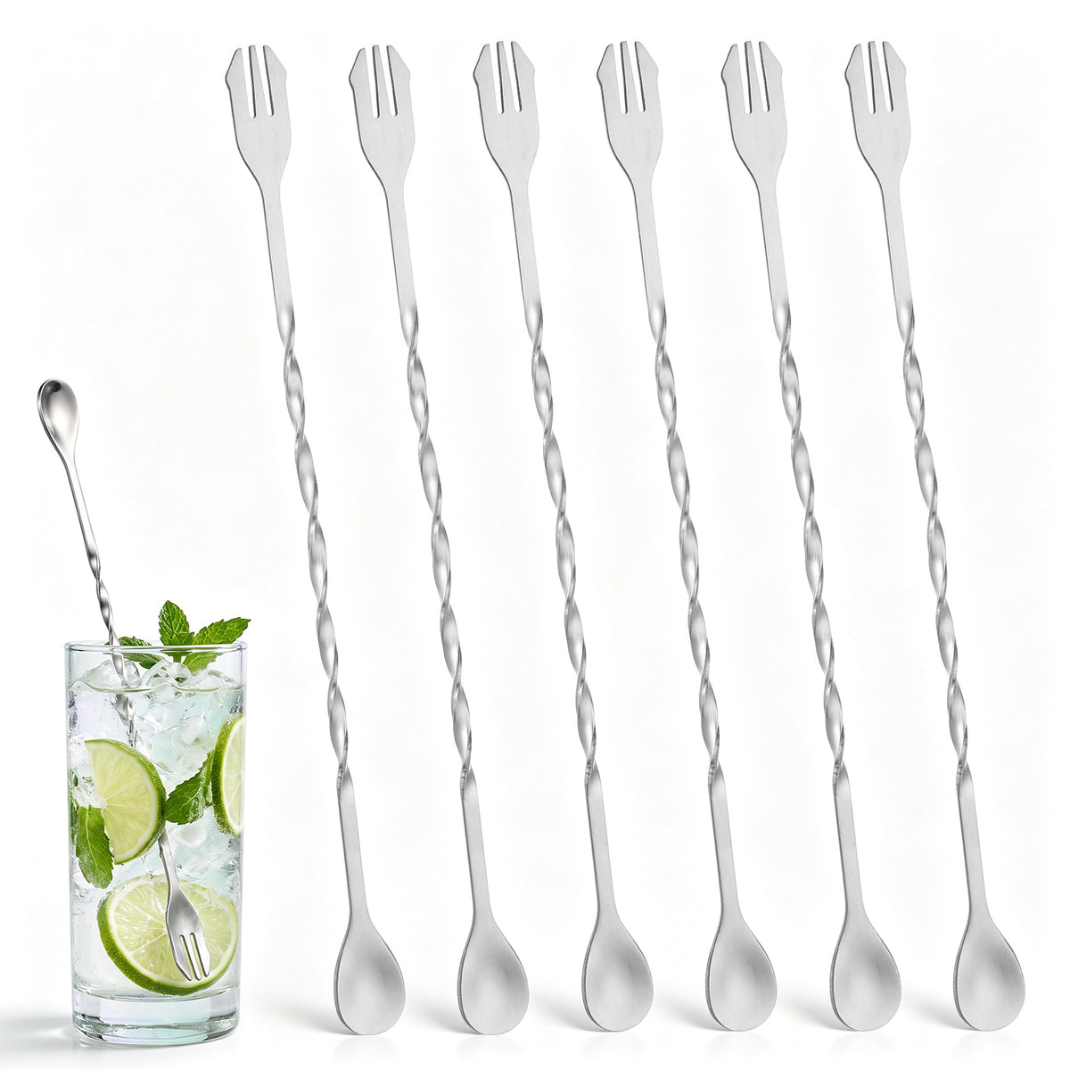 Elegaperma 6 Pcs Bar Spoon,10 in Long Cocktail Spoon for Home Bar & Drinks
