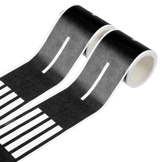 Guduling 2pcs Road Tape for Toy Cars, Adhesive Play Tape Road, Roads Washi Tapes, DIY Traffic Roads Railway, Easy Peel for Flat Floors,Black