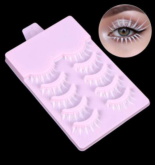 5Pairs White False Eyelashes, White Eyelashes Short Natural Manga Style, Festival Celebration & Cosplay, Upper & Bottom Set