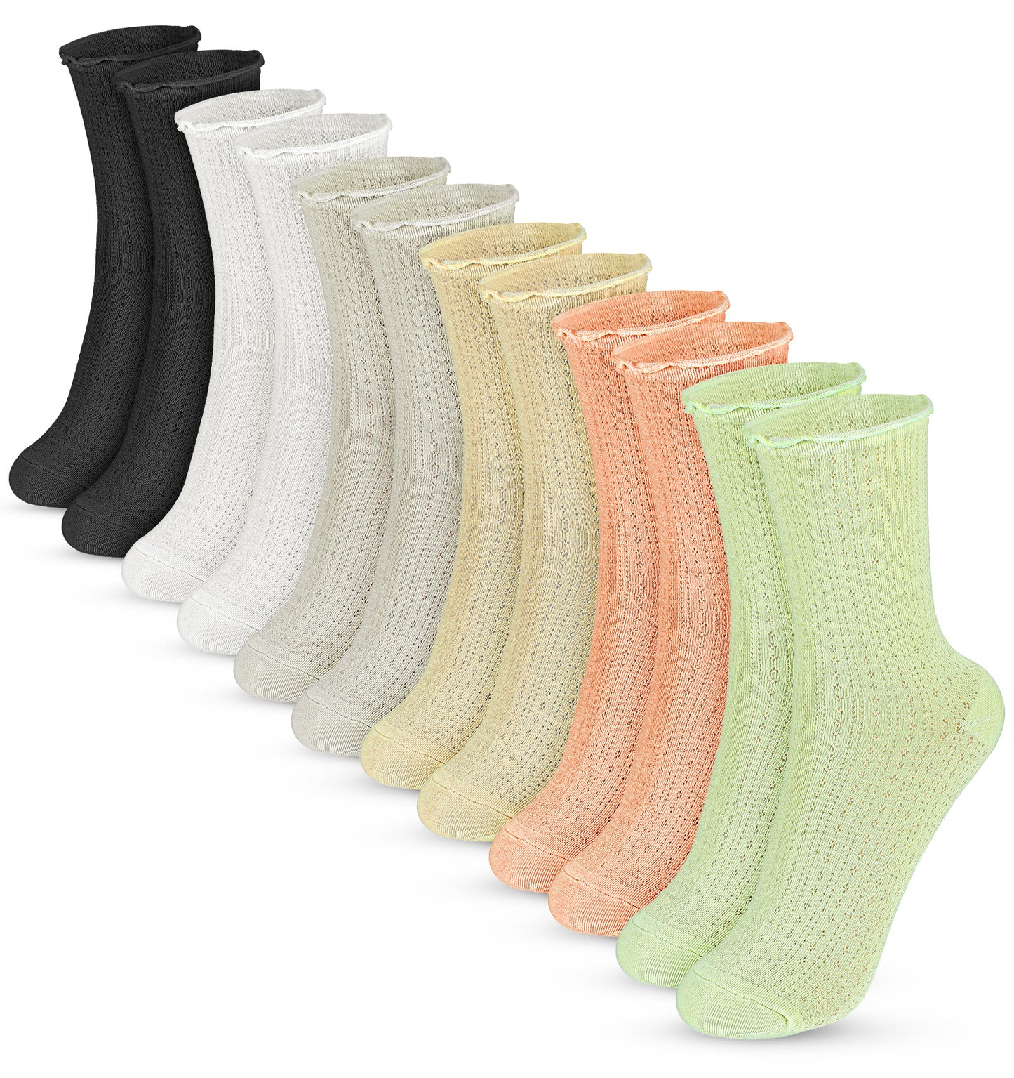 ValueBargain Women's Ruffle Socks 6-Pack - Breathable Cotton Ankle with Lettuce Prune, Cute No-Show for Casual Everyday Wear (Non-Slip Comfort)
