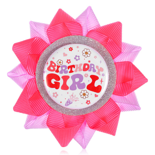 Guduling Birthday Girl Badge,Happy Birthday Badge,Hot Pink and Purple Grosgrain Ribbon Pins,Birthdays Girl Badges Handmade Grosgrain Ribbon Party Favors for Girls & Women