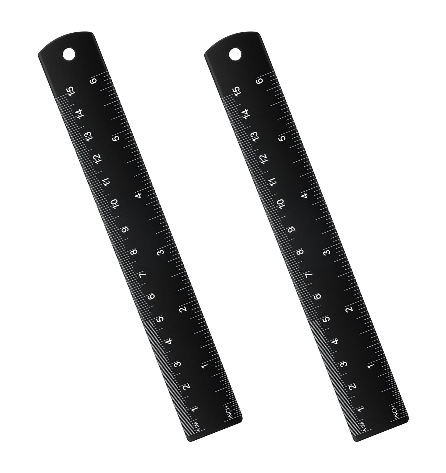 Metal Ruler 15cm, 2PCS Dual Scale Metric Imperial, Straight Edge Ruler for School Office Drafting Crafts (Black)