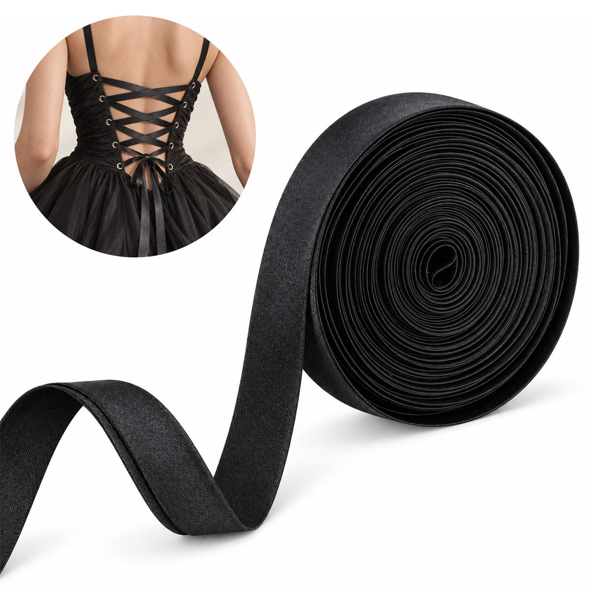 Oruola 16.4 YD Corset String,Black Corset Ribbon,0.6IN Width,Satin fabric