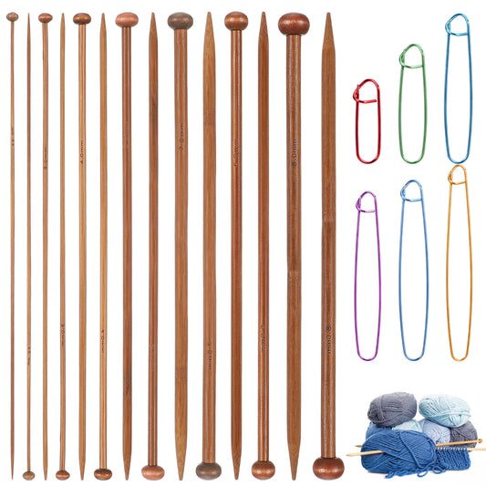 Elegaperma Bamboo Knitting Needles Set,7 Pairs Chunky Bamboo Knitting Needles with 6 Sizes Stitch Holder for Beginners,Wooden Knittings Needle for Sweaters,Scarves,Shawls(2/3/4/5/6/7/8 MM)