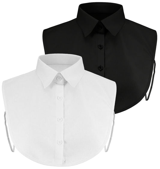 White Fake Collar, 2PCS Fake Shirt Collar for Women, Vintage Blouse Enhancer, Half Shirt Blouse for Girls, Stylish & Versatile, Perfect for Layering (White and Black)