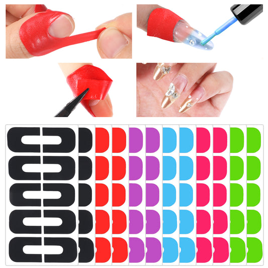 Classicseali 120PCS Nail Polish Protector, U-Shaped Nail Polish Protector, Tear-Off Cuticle Protectors for Nails Painting, for Nails Painting, French Pointed, Printed Art, 6 Colors