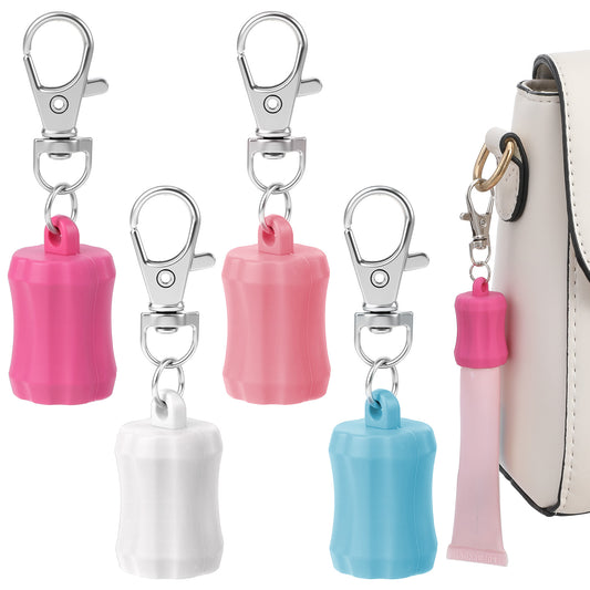 Classicseali 4PCS Lip Gloss Keychain, Portable Keychain Lipgloss Holder, Silicone Lip Balm Keychain Cap, Used as a Decoration for a Wallet, Key, Cup, Backpack or Clothing, 4 Colors