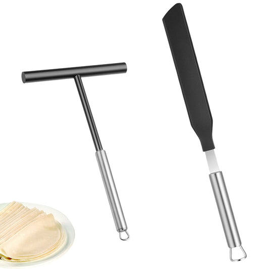 Classicseali 2 Pcs Crepe Spreader Tool, Stainless Steel Crepe Tool, 8 Inch T-Shaped Stainless Steel Batter Spreaders & 13.4 Inch Stainless Steel Spatula Turner,Crepe Tool for Crepes Pan Maker