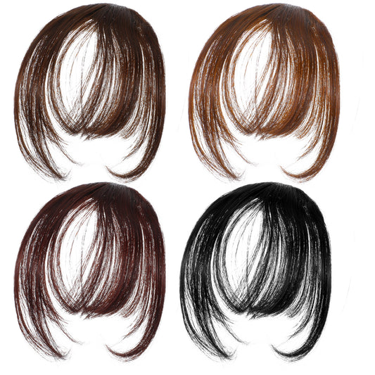 Guduling 4pcs Fake Fringe, Bangs Hair Clip, Wispy Hair Fringe Clip, Fake Human Hair Bangs for Women Daily Wear (Natural Black, Brown-Black, Dark Brown, Light Brown)
