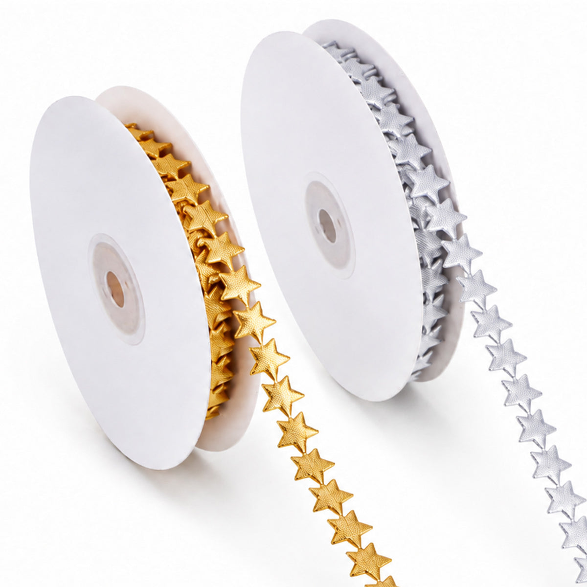 Elegaperma 2 Rolls Silver & Gold Star Ribbon, Sparkly Star Ribbon Trim
