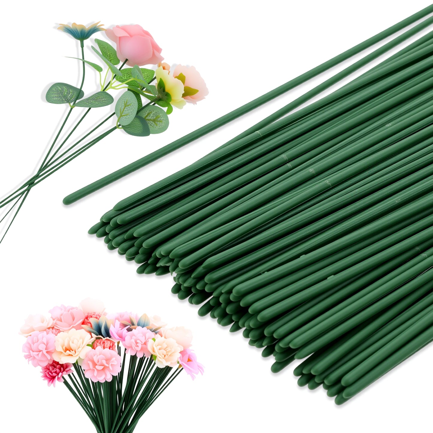 Classicseali 100PCS Floral Wire, Diameter 2mm Green Wire Stem, Durable DIY Wires Stems for Flowers, for Making Holiday Decorations, Wiring Fresh Flowers, Floral Arrangements