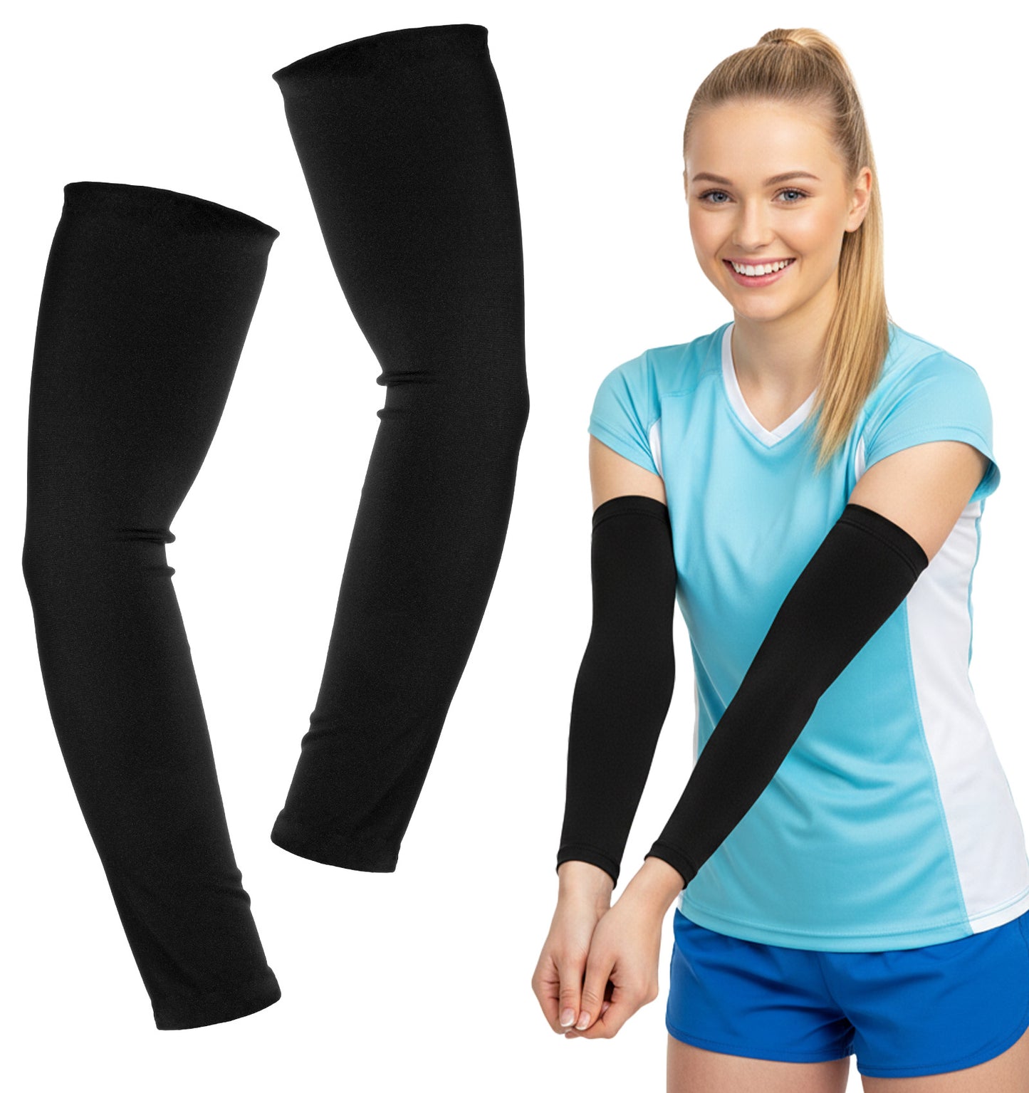 ValueBargain Volleyball Arm Sleeves, Arm Pads for Men Women, Compression Fit for Basketball Baseball Training (Black)