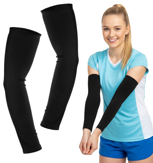 ValueBargain Volleyball Arm Sleeves, Arm Pads for Men Women, Compression Fit for Basketball Baseball Training (Black)