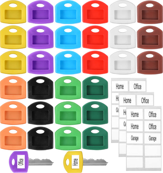 30 Pcs Silicone Key Covers with Labels, 10 Colours Square Key Covers for Easy Identification, Functional Keys Caps for Home & Office Use