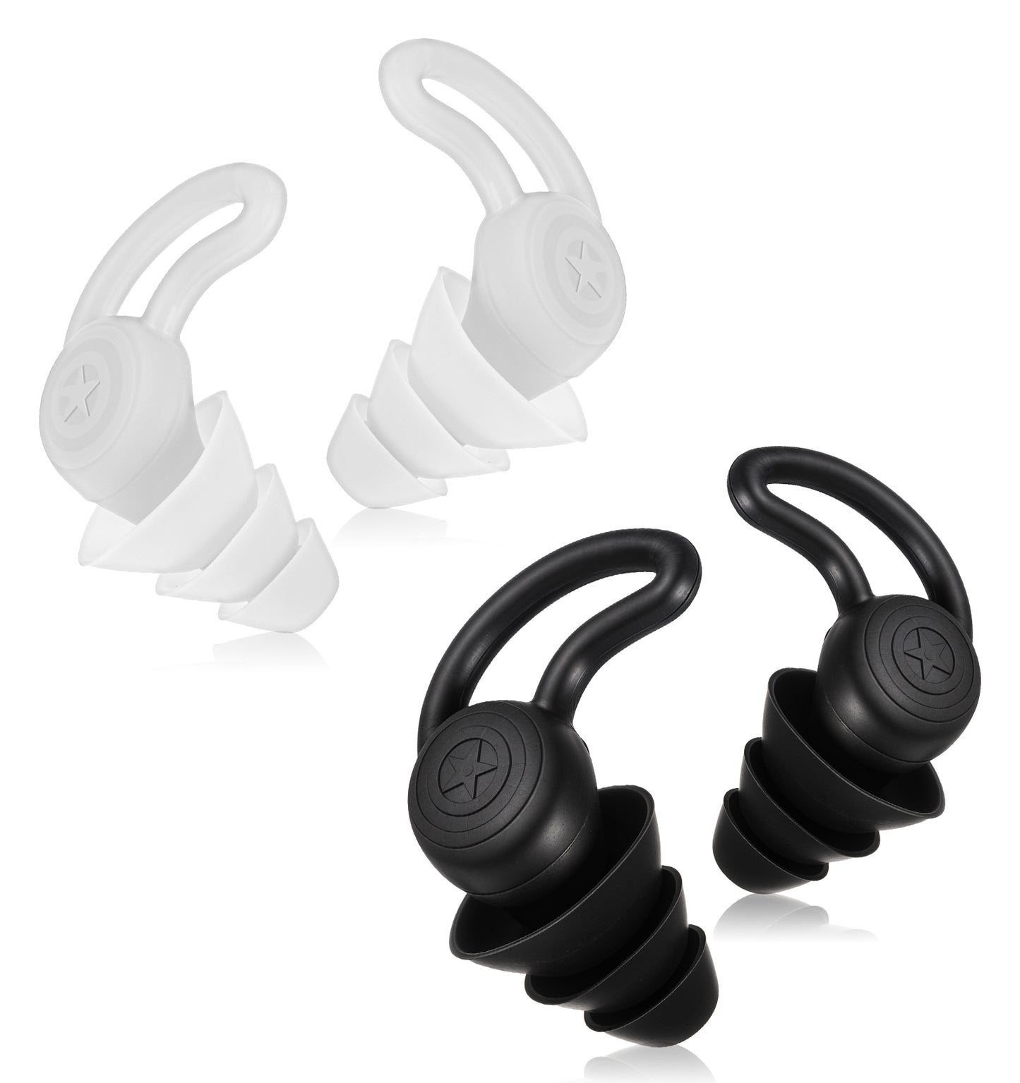 2 Pairs Childrens Ear Plugs, Reusable Ear Plugs for Swimming Kids, Black White Ear Care for Sleeping Travel Swimming