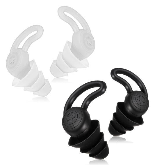 2 Pairs Childrens Ear Plugs, Reusable Ear Plugs for Swimming Kids, Black White Ear Care for Sleeping Travel Swimming