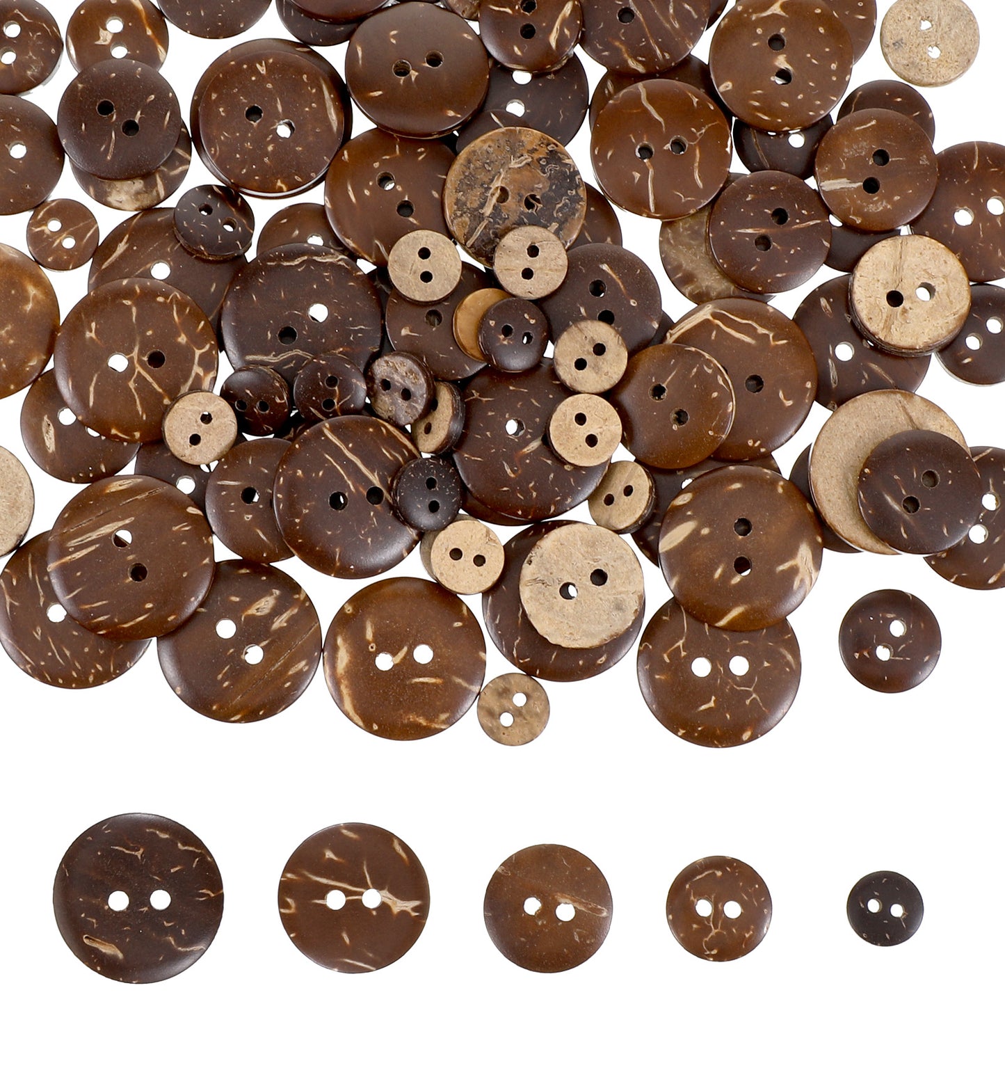 100pcs Brown Buttons, Buttons for Clothes Natural Coconut Shell for Sewing, Crafting, Shirt Repair and DIY Decorations (5 Sizes)