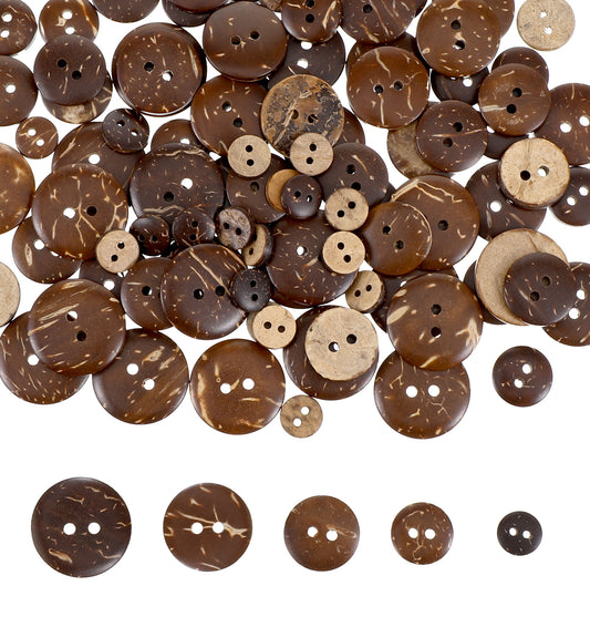 100pcs Brown Buttons, Buttons for Clothes Natural Coconut Shell for Sewing, Crafting, Shirt Repair and DIY Decorations (5 Sizes)