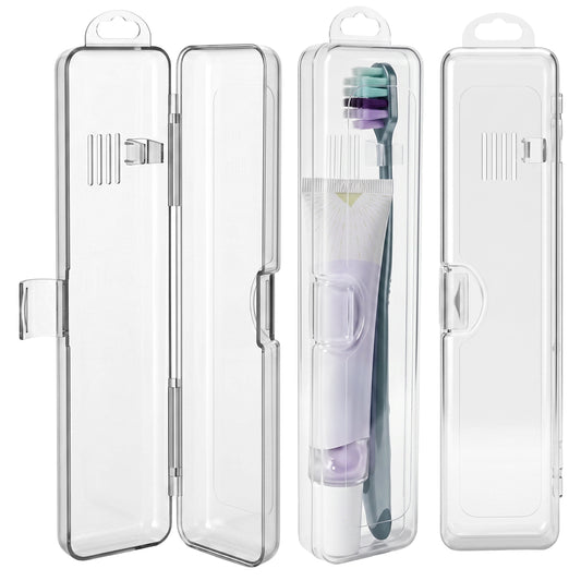 guduling 3 Packs Travel Toothbrush Case,Transparent Plastic Toothbrush Travel Holder for Manual Toothbrushes Toothpaste Storage Container Toothbrushes Carrying Box for Traveling, Camping