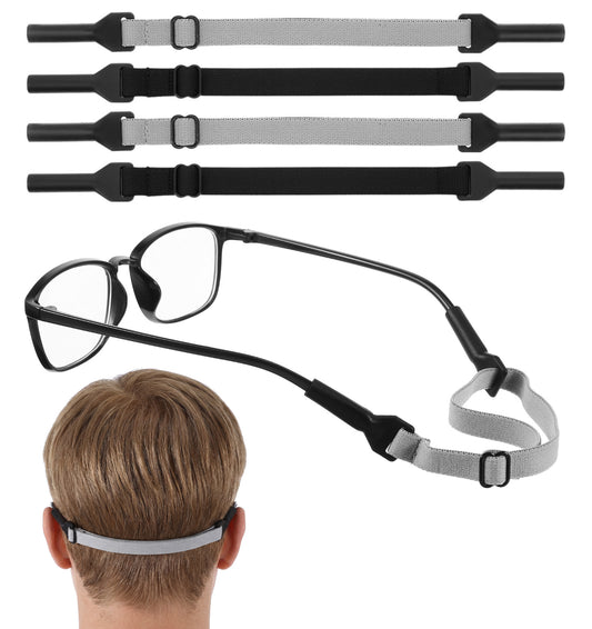 ValueBargain 4 Pcs Glasses Straps, Adjustable Sunglasses Strap for Eyeglasses & Sunglasses, Anti-Slip Polyester Design, 8.3-9.8 Inches (21cm), Black & Grey