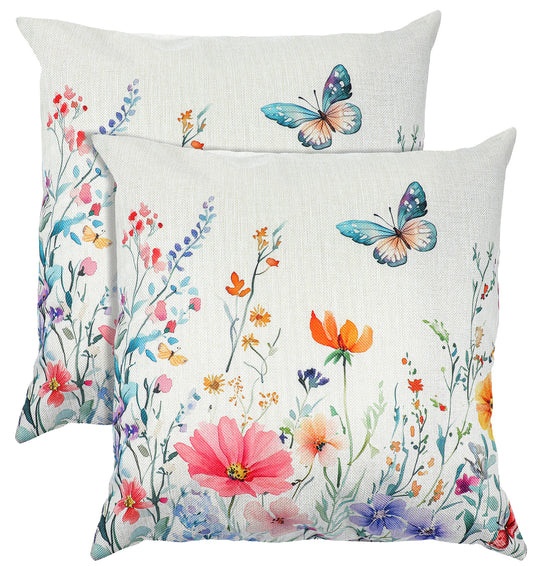 ValueBargain 2PCS Floral Cushion Covers, 18x18 Inch Summer Spring Pillow Covers Boho Floral Farmhouse Decor, Removable Washable Cushion Cases for Couch Porch Living Room