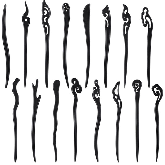 Elegaperma 16pcs Wood Hair Stick, Traditional Wooden Hair Sticks, Hair Sticks for Buns, Chinese Hairs Stick For Women Gifts Long Hairs Chignon Maker Handmade Accessories