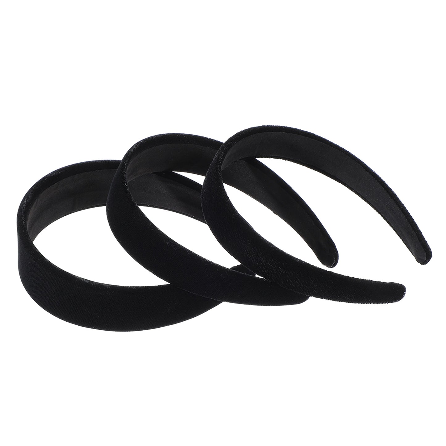 Elegaperma 3Pcs Black Headbands for Women, Gold Velvet Padded Hairband Set with 3 Widths, Comfortable Black Head Band for Styling & Daily Use