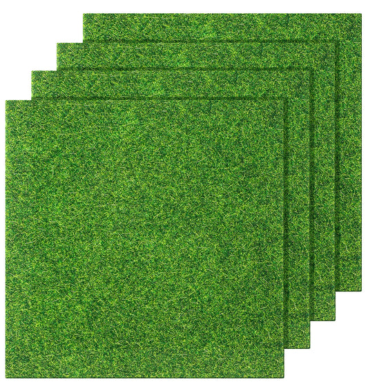 Thrymme 4 Packs Artificial Grass Tiles, Fake Grass 6 x 6 Inches Fairy Garden Turf, Simulation Moss Turf Miniature Ornament for Dollhouse DIY Decoration